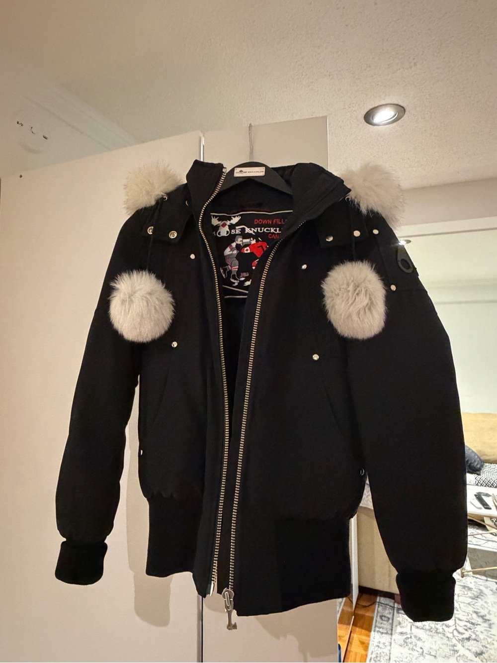 Moose Knuckles Black Bomber Jacket